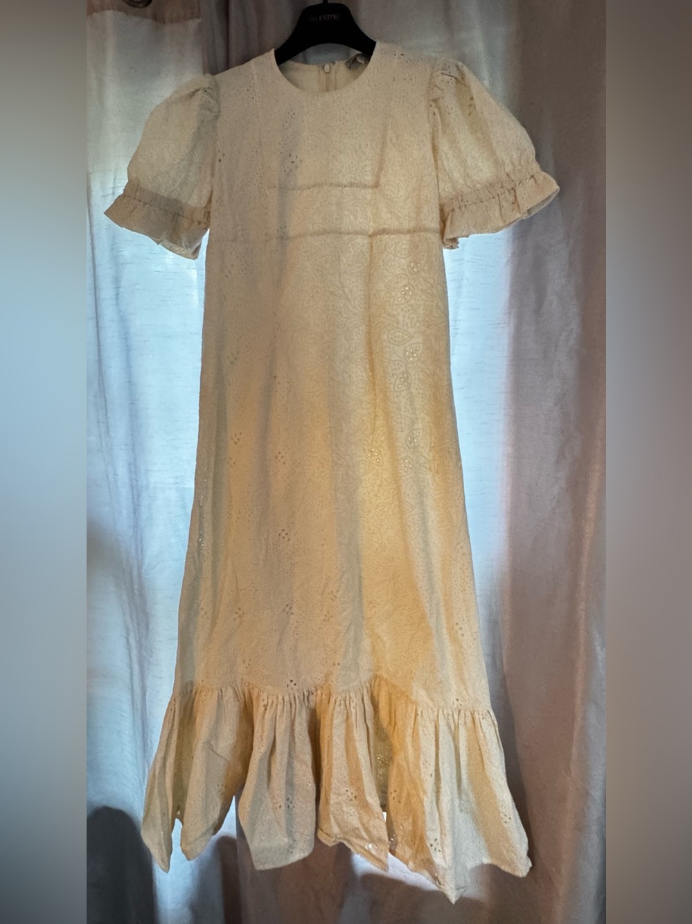 Beulah Cream Eyelet Ruffle-Hem Dress
